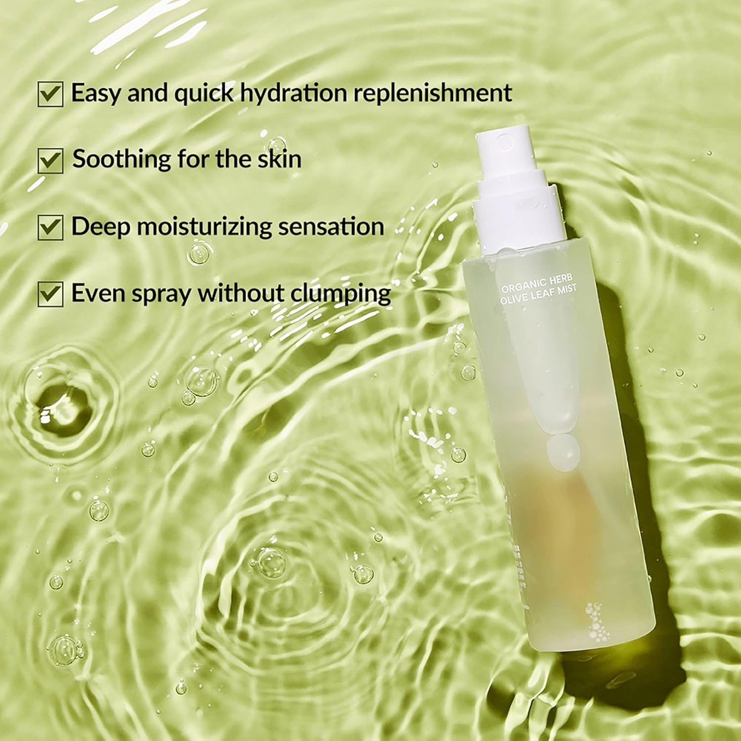 Whamisa Organic Herb Olive Leaf Mist, Facial Mist Spray, Waterless Formula, Fermented Postbiotics, Hydration, Portable (100ml)