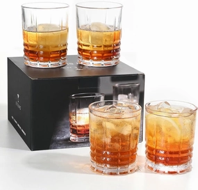 Whiskey Glasses Set 4-11oz Bourbon Glasses Set of 4 - Dishwasher Safe, Sturdy, Easy to Grip Rocks Glasses Set 4 - Gift Box for Whiskey Lovers