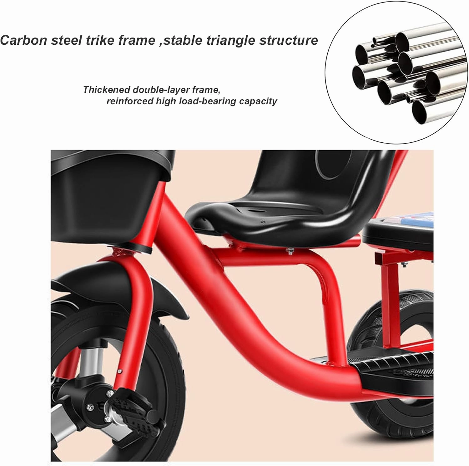 White,Style 1, Twin Tandem Tricycle for Children,Two-Seater Pedal Bicycle,with Spacious Rear Soft Seats/Removable Rear Push Handle/Enlarged Pedals Balance Bikes