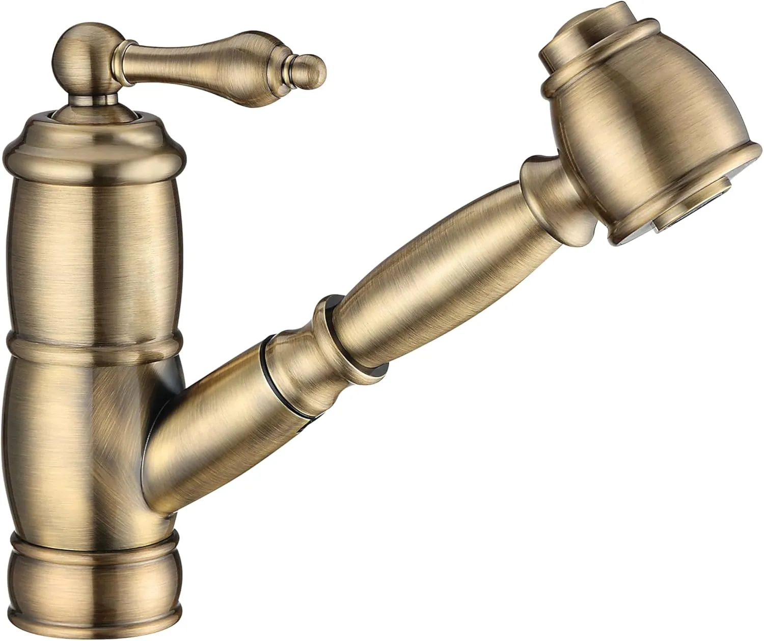 Whitehaus Kitchen Faucet; Brass Construction, Swivel Spout, Pull-Out Spray Head; Antique Brass