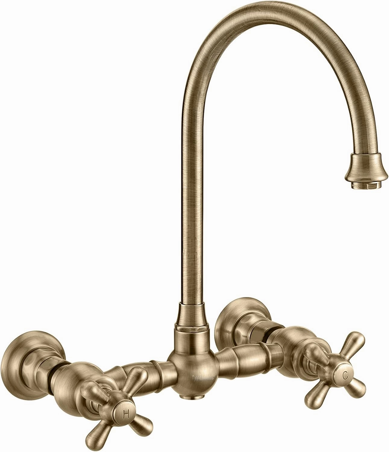 Whitehaus Kitchen Faucet; Brass Construction, Gooseneck, Cross Handles, Side Spray; Antique Brass