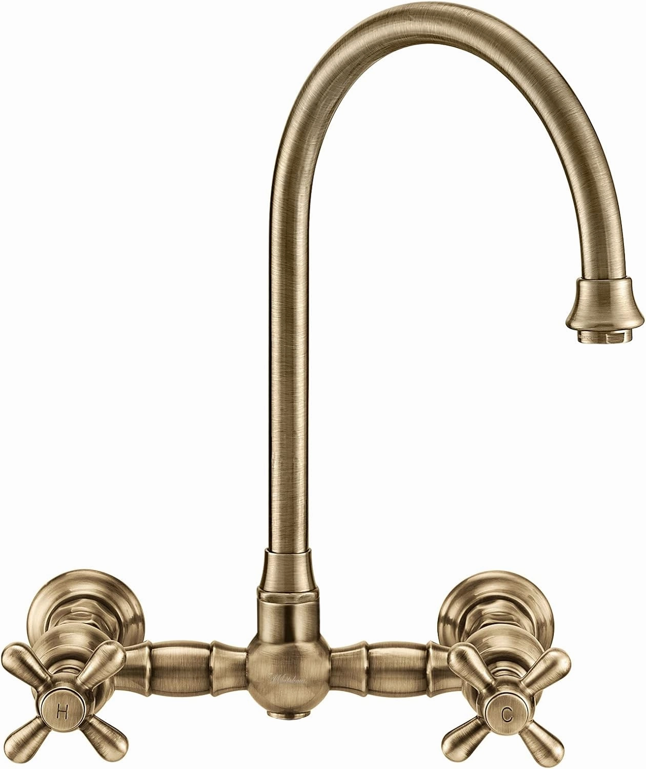 Whitehaus Kitchen Faucet; Brass Construction, Gooseneck, Cross Handles, Side Spray; Antique Brass