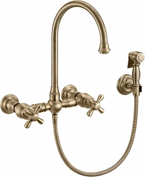 Whitehaus Kitchen Faucet; Brass Construction, Gooseneck, Cross Handles, Side Spray; Antique Brass