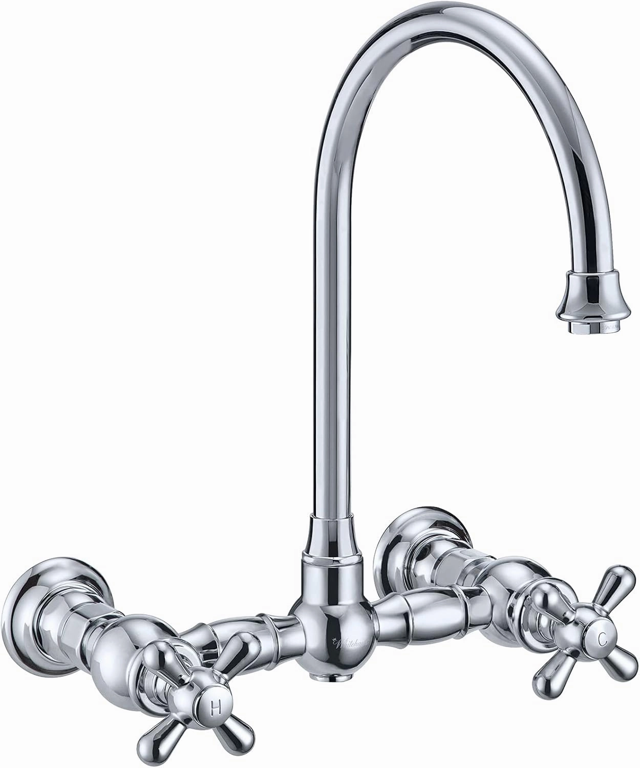 Whitehaus Kitchen Faucet; Brass Construction, Gooseneck, Cross Handles, Side Spray; Polished Chrome