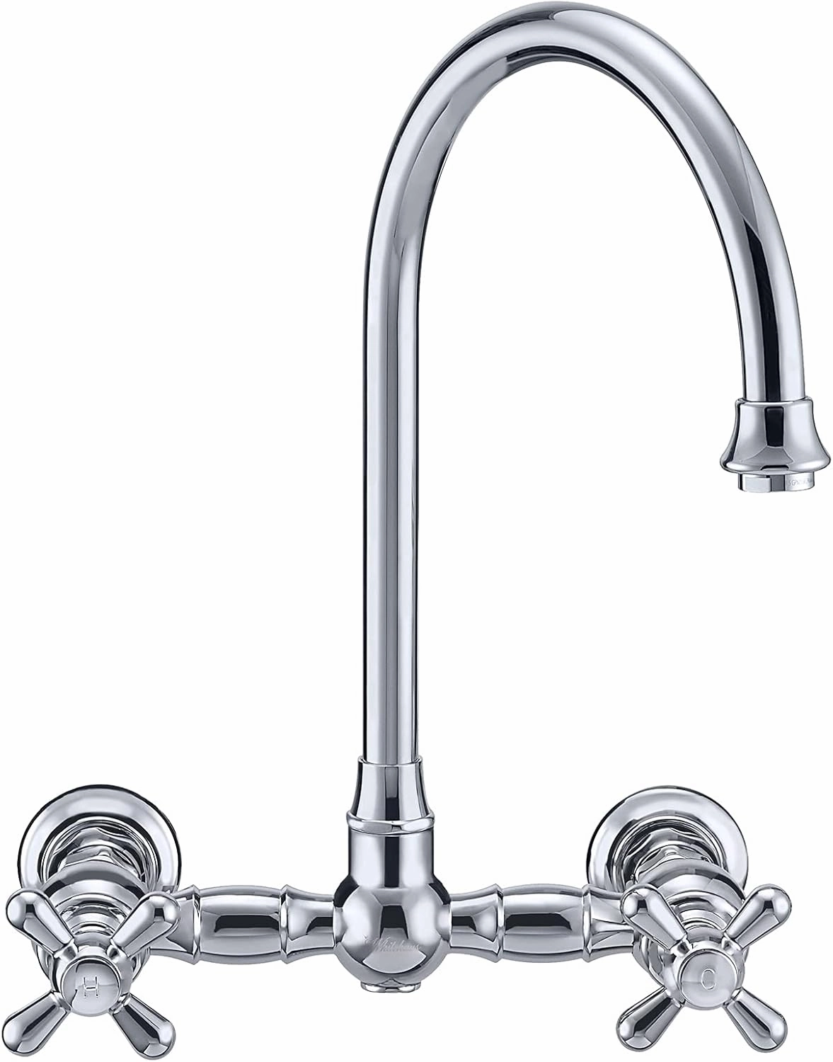Whitehaus Kitchen Faucet; Brass Construction, Gooseneck, Cross Handles, Side Spray; Polished Chrome
