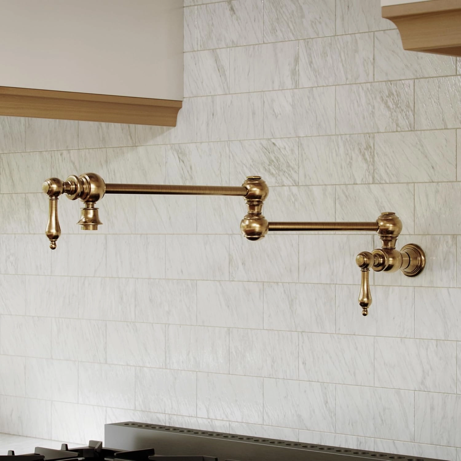 Whitehaus Kitchen Faucet; Brass Construction, Retractable Swing Spout, Cross Handle; Antique Brass