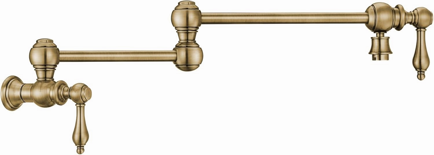 Whitehaus Kitchen Faucet; Brass Construction, Retractable Swing Spout, Cross Handle; Antique Brass