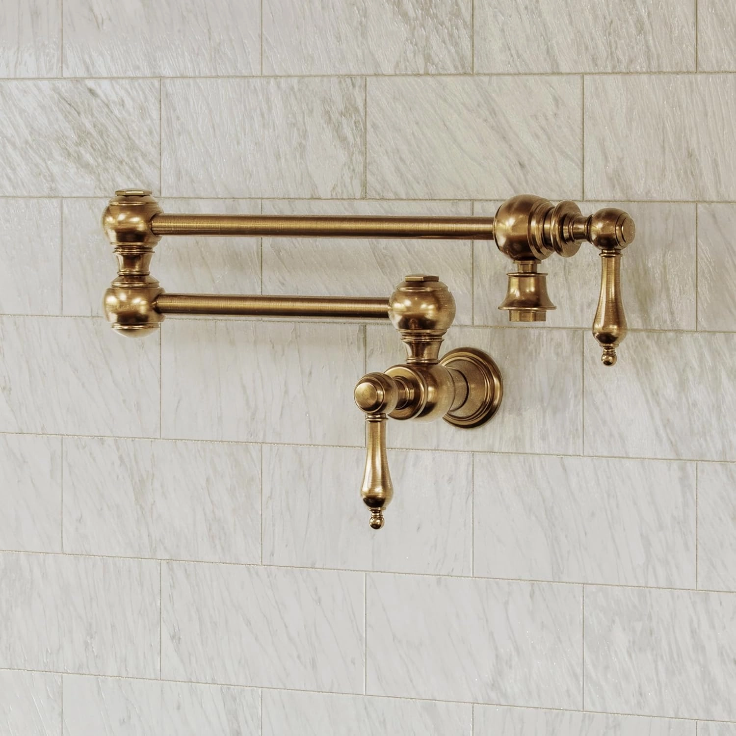 Whitehaus Kitchen Faucet; Brass Construction, Retractable Swing Spout, Cross Handle; Antique Brass