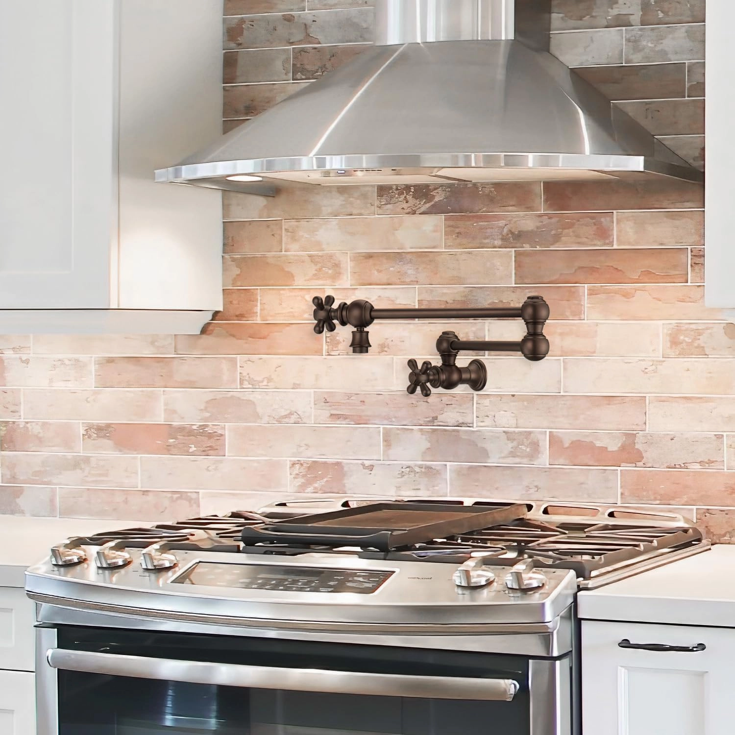Whitehaus Kitchen Faucet; Brass Construction, Retractable Swing Spout, Cross Handle; Oil Bronze