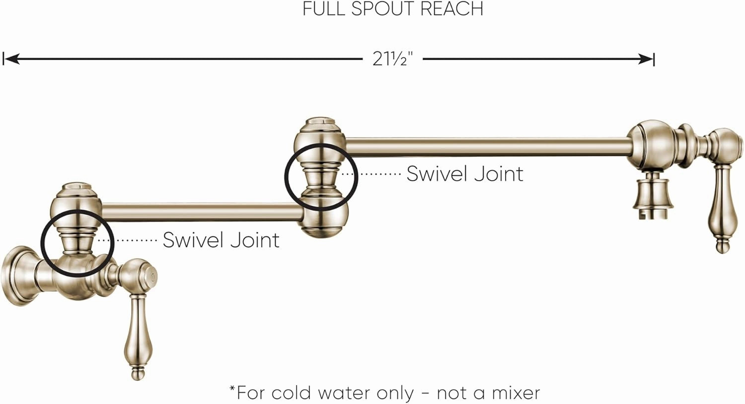 Whitehaus Kitchen Faucet; Brass Construction, Retractable Swing Spout, Cross Handle Polished Nickel