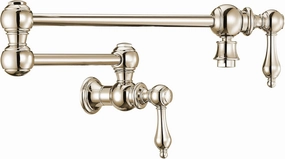 Whitehaus Kitchen Faucet; Brass Construction, Retractable Swing Spout, Cross Handle Polished Nickel