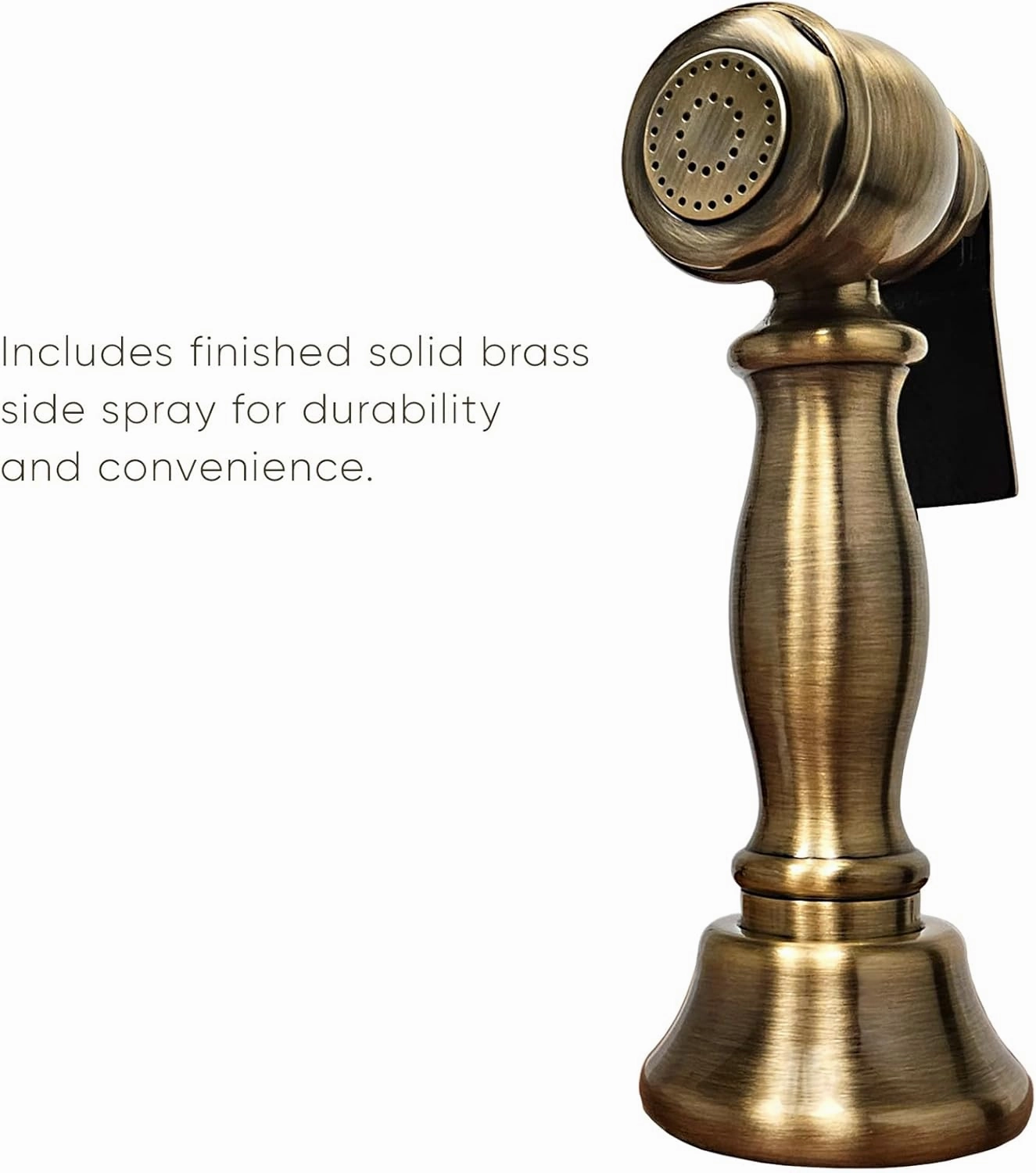 Whitehaus Kitchen Faucet; Gooseneck Swivel Spout, Cross Handles, Brass Side Spray; Antique Brass