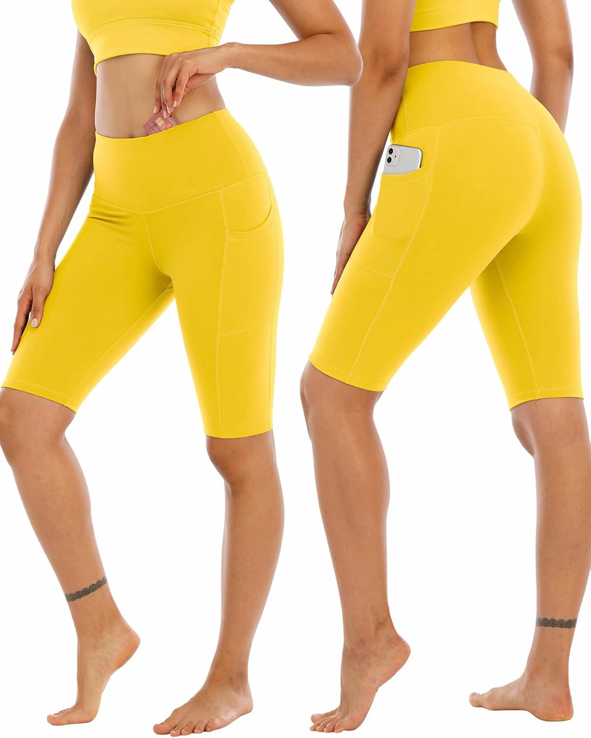 WHOUARE 4 Pack Biker Yoga Shorts with Pockets for Women,High Waisted Athletic Running Workout Gym Shorts Tummy Control