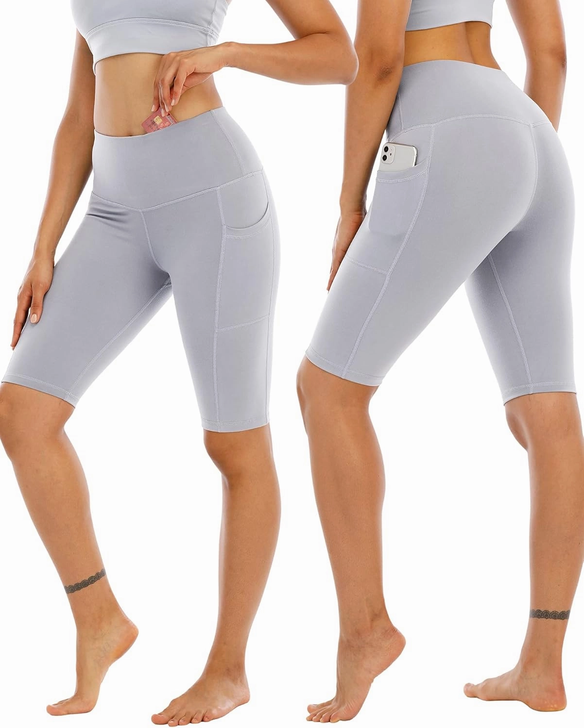 WHOUARE 4 Pack Biker Yoga Shorts with Pockets for Women,High Waisted Athletic Running Workout Gym Shorts Tummy Control