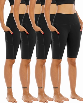 WHOUARE 4 Pack Biker Yoga Shorts with Pockets for Women,High Waisted Athletic Running Workout Gym Shorts Tummy Control