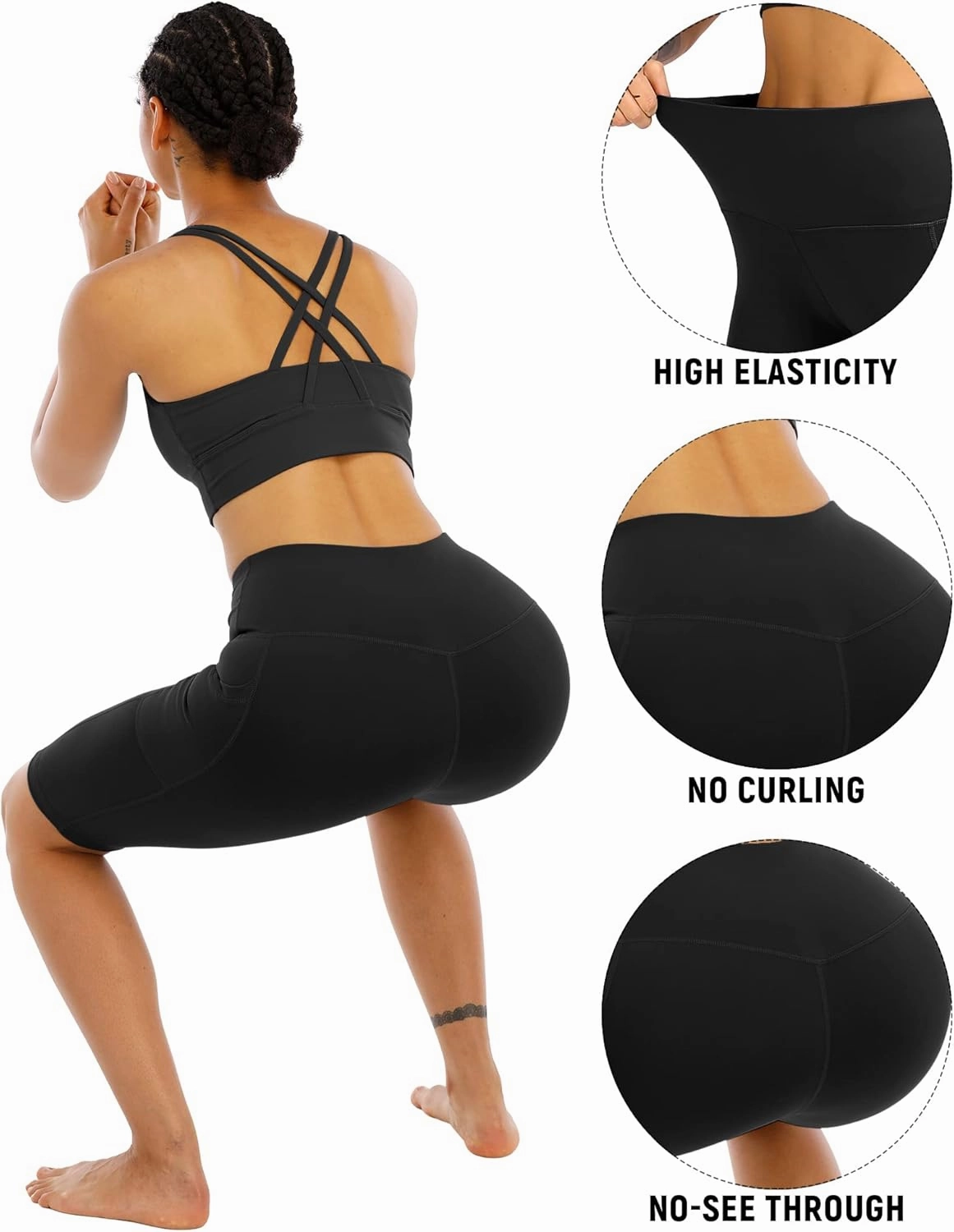 WHOUARE 4 Pack Biker Yoga Shorts with Pockets for Women,High Waisted Athletic Running Workout Gym Shorts Tummy Control