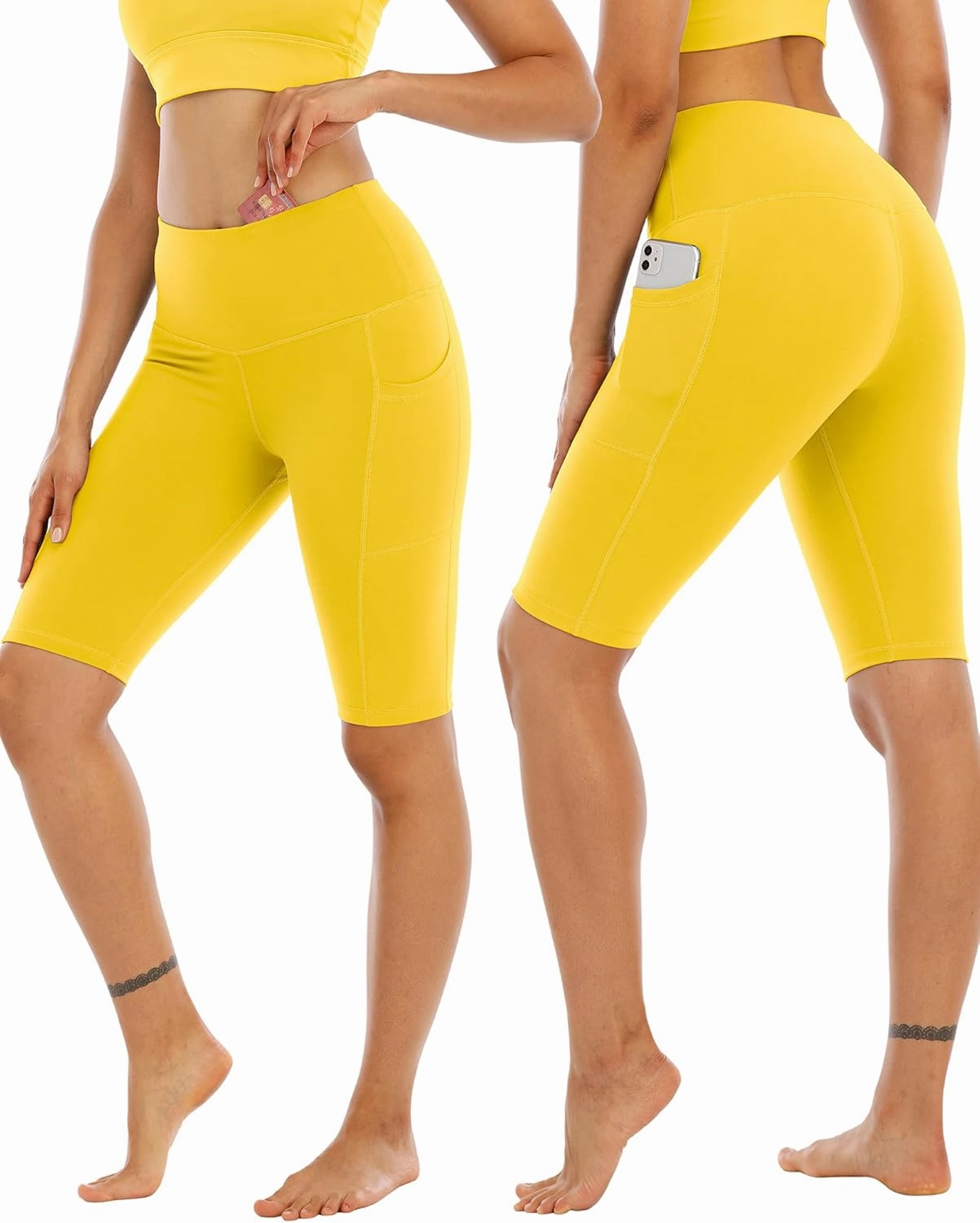 WHOUARE 4 Pack Biker Yoga Shorts with Pockets for Women,High Waisted Athletic Running Workout Gym Shorts Tummy Control