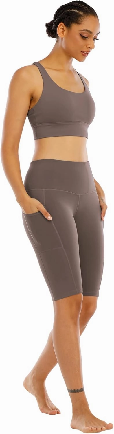 WHOUARE 4 Pack Biker Yoga Shorts with Pockets for Women,High Waisted Athletic Running Workout Gym Shorts Tummy Control
