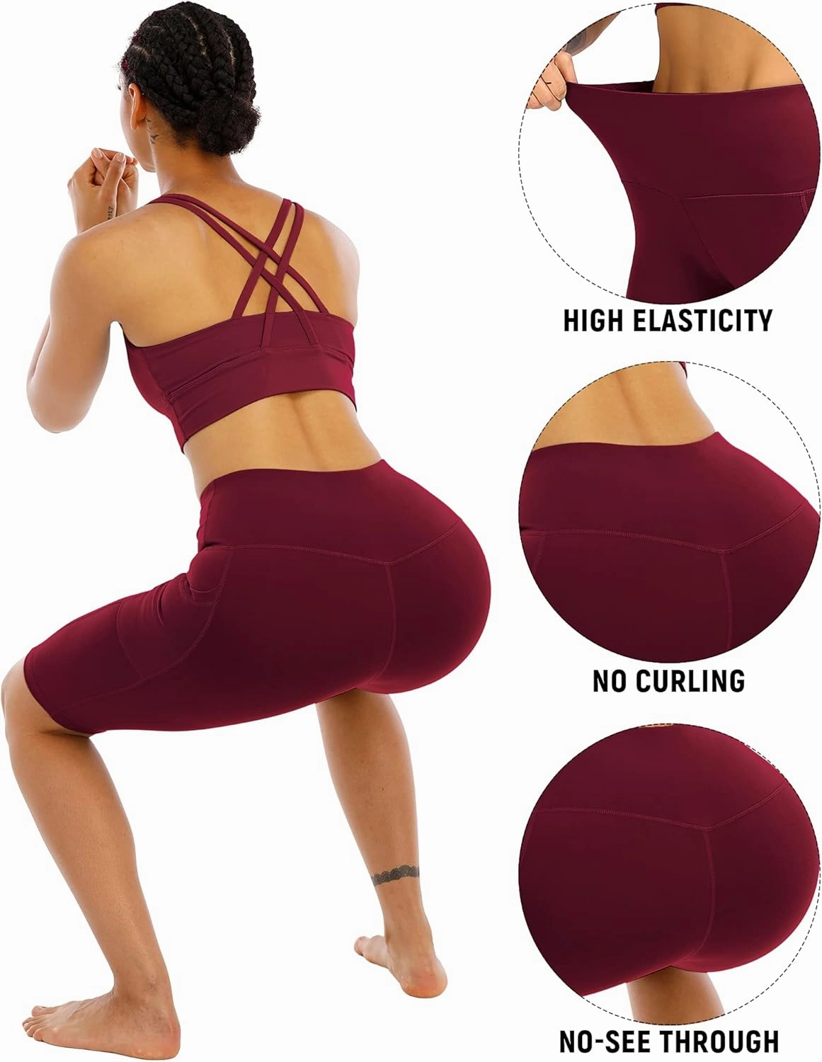 WHOUARE 4 Pack Biker Yoga Shorts with Pockets for Women,High Waisted Athletic Running Workout Gym Shorts Tummy Control