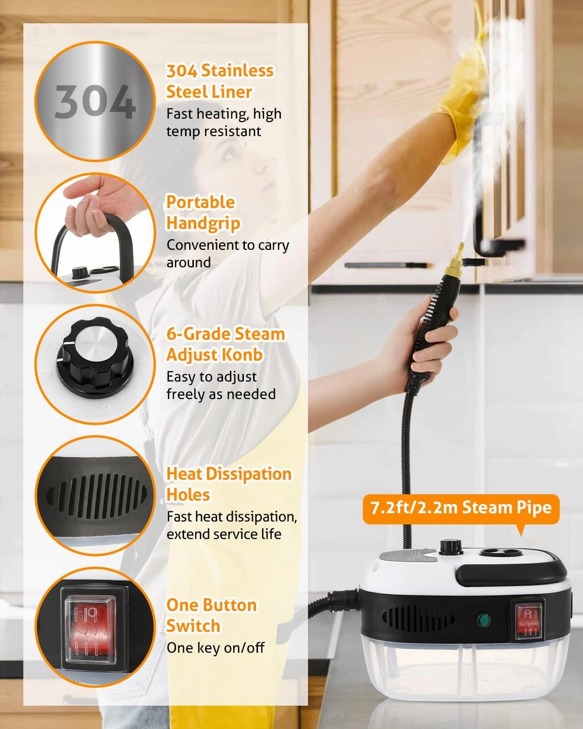 WICHEMI Steam Cleaner 2500W Steamer for Cleaning High Pressure Handheld Steam Cleaner Portable Car Steamer for Auto Detailing Electric Steam Cleaning Machine for Home Kitchen Floors