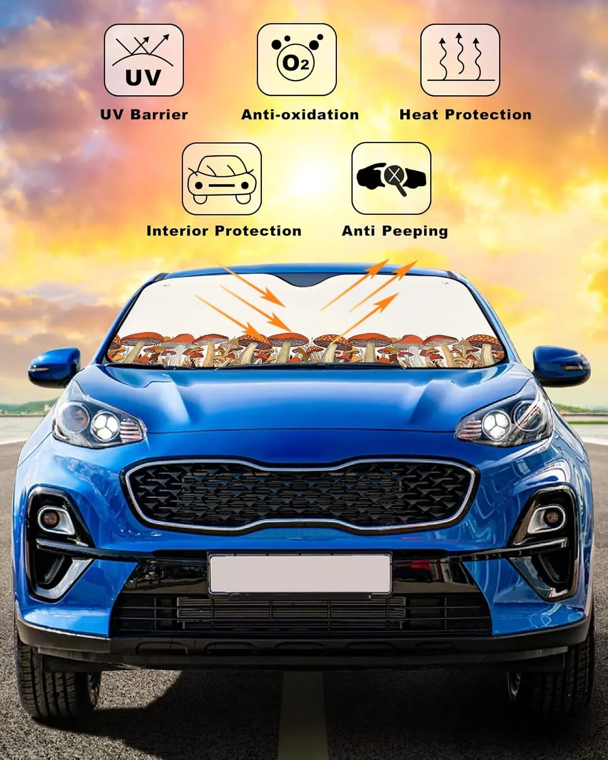 Wild Mushroom Car Windshield Sun Shade,Portable Truck Sunshade Visor Cover Auto Vehicle Front Window UV Block Screen Cover Protection for Windshield,Forest Cartoon Rustic Fall Leaves Wonder-land Large