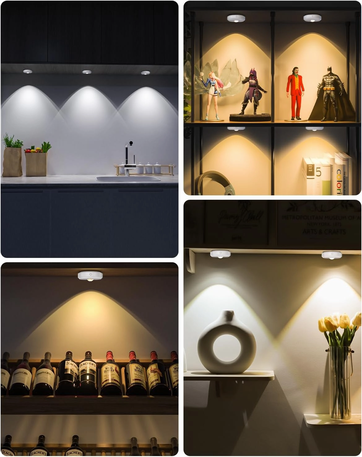 WILLED Rechargeable Puck Lights with Remote Control, 3 Color Temperatures and Timing Function, Dimmable Tap Light, Stick on Under Cabinet Lights, LED Puck Lights for Kitchen, Closet and Shelf(6 Pack)