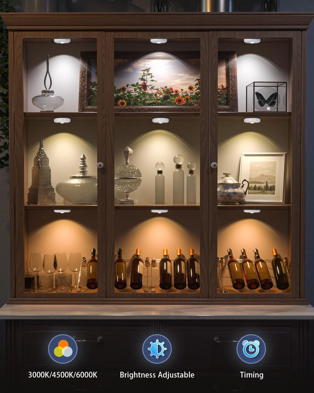 WILLED Rechargeable Puck Lights with Remote Control, 3 Color Temperatures and Timing Function, Dimmable Tap Light, Stick on Under Cabinet Lights, LED Puck Lights for Kitchen, Closet and Shelf(6 Pack)