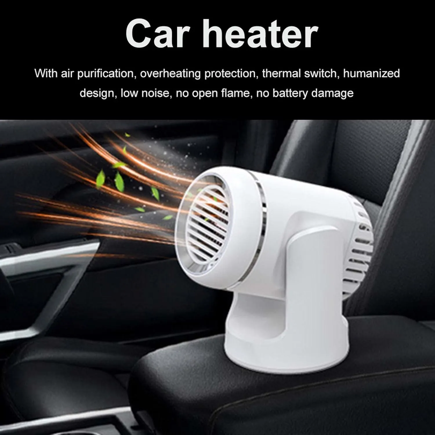 Window Windshield Defogging Defrosting Heater Car Windshield Heater Air Purification Low Noise for Car Camping Travel Winter White