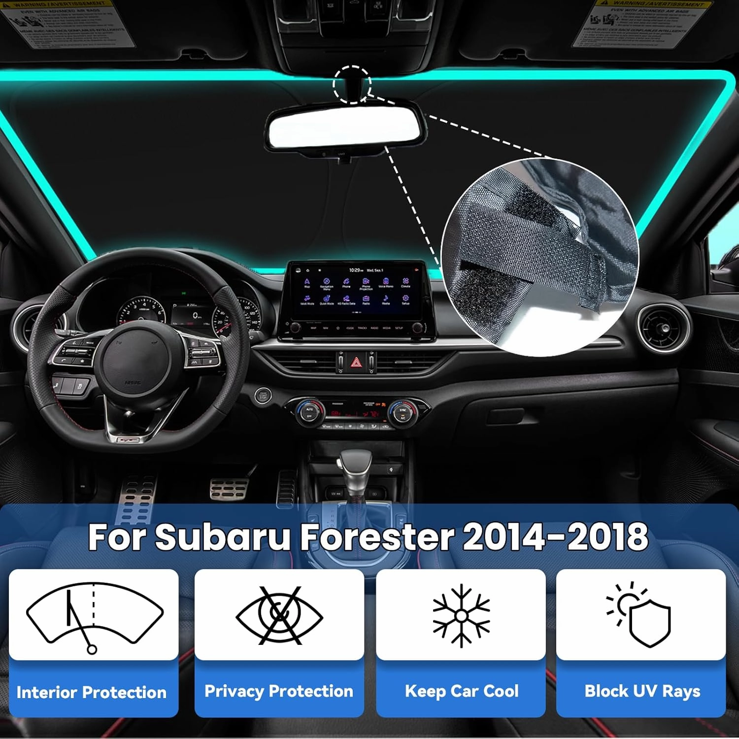 Windshield Sun Shade for 2014-2018 Subaru Forester, Car Front Window Sunshade with 240T Sun Visor Protector Blocks UV Rays Heat Sun Shield Accessories