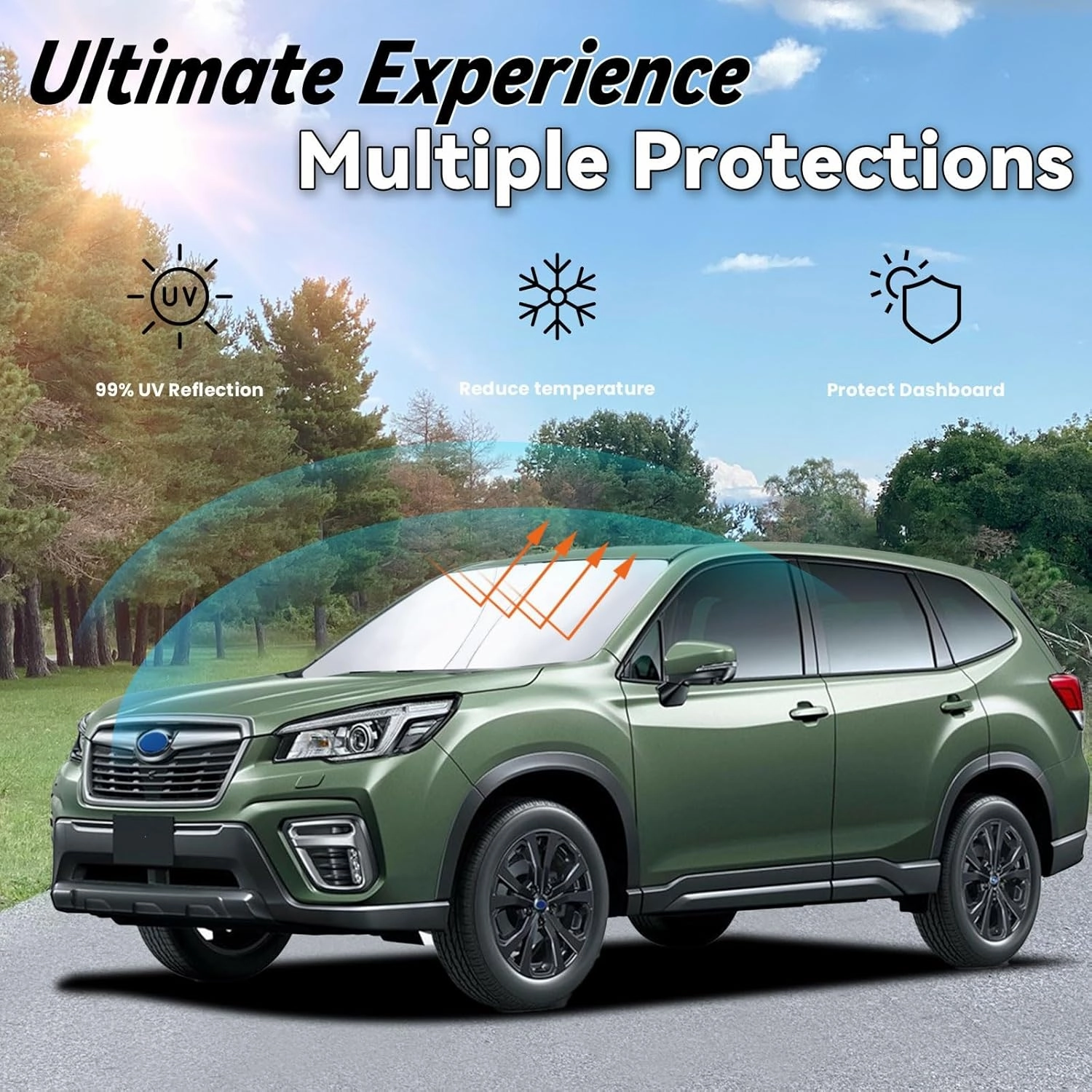 Windshield Sun Shade for 2014-2018 Subaru Forester, Car Front Window Sunshade with 240T Sun Visor Protector Blocks UV Rays Heat Sun Shield Accessories