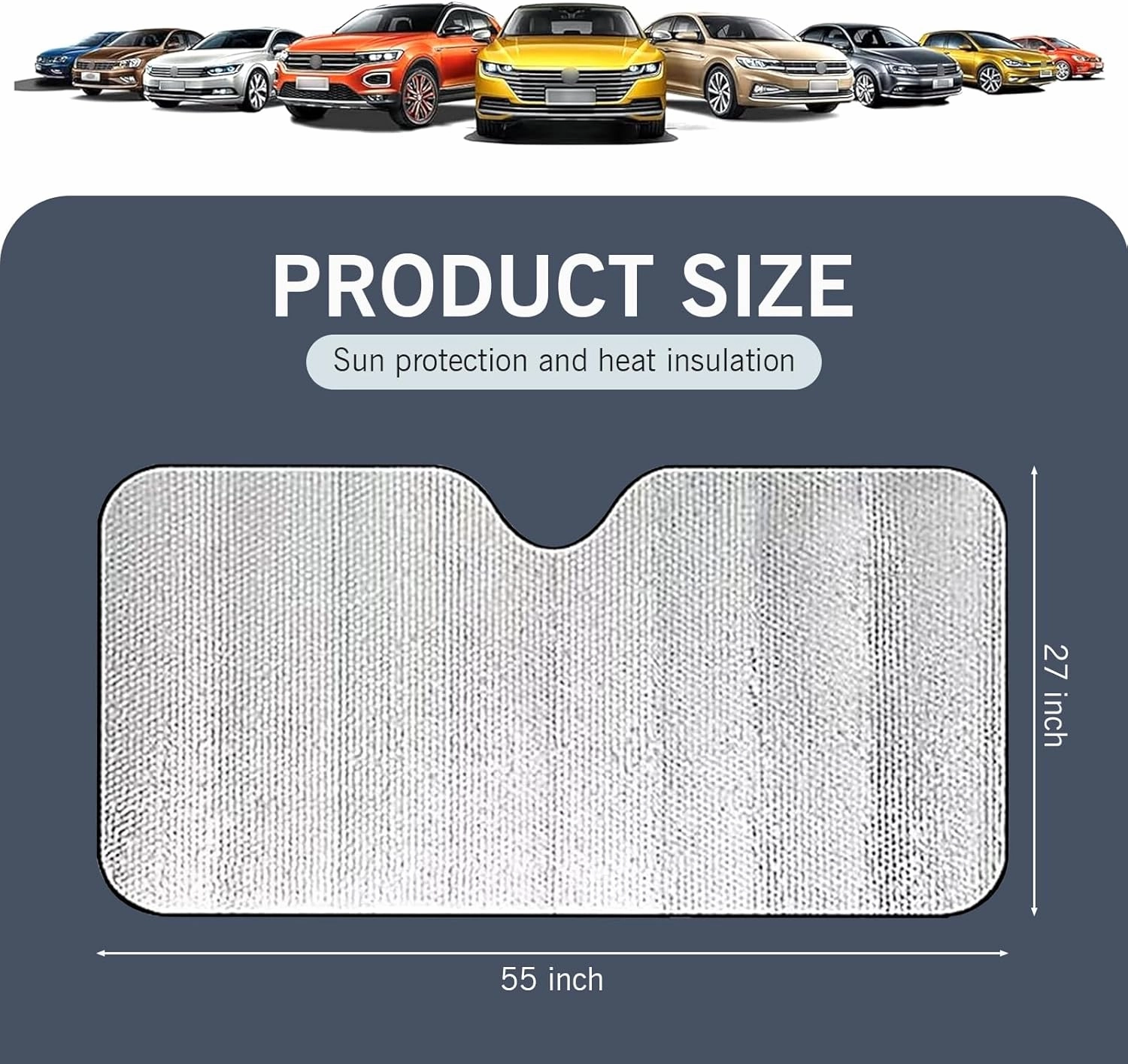 Windshield Sunshade, Keep Car Cool Sun Protection and Heat Insulation Protection Cover, Perfect Coverage Foldable Portable Privacy Cover, Universal for Cars Trucks (Silver #55.1" x 27.5 ")