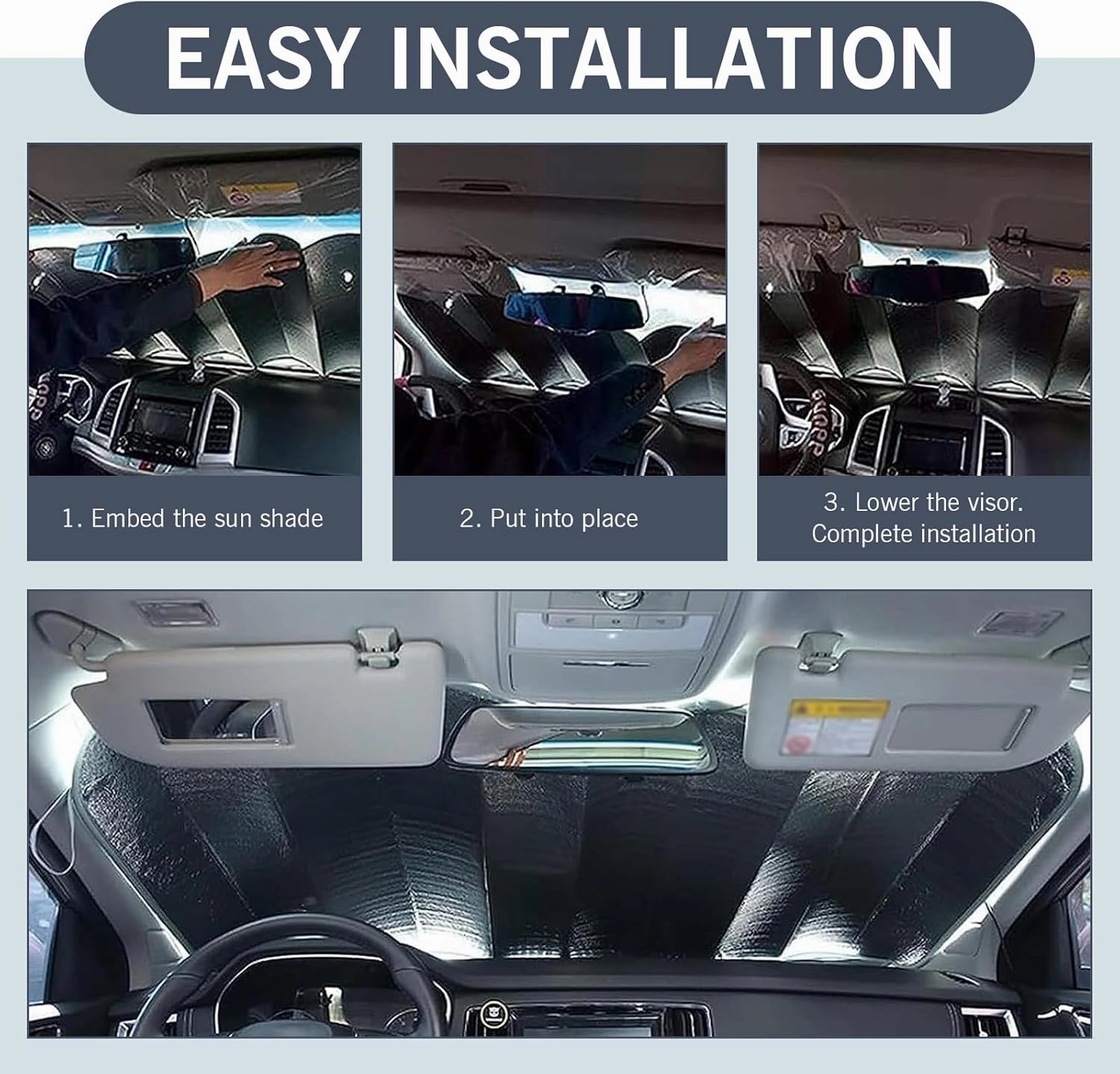 Windshield Sunshade, Keep Car Cool Sun Protection and Heat Insulation Protection Cover, Perfect Coverage Foldable Portable Privacy Cover, Universal for Cars Trucks (Silver #55.1" x 27.5 ")