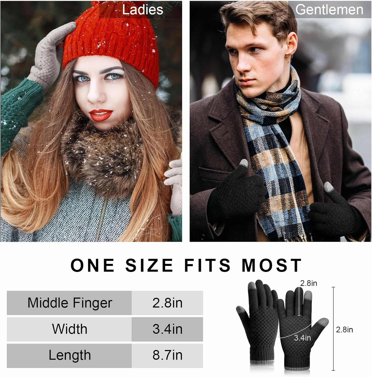 Winter Gloves for Women, Touch Screen Gloves with Thermal Soft Lining, Elastic Cuff Winter Gloves for Cold Weather