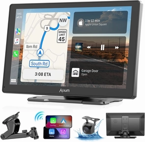 Wireless Apple Carplay Screen for Car, 9" HD Touchscreen Portable Car Stereo with Android Auto, Backup Camera, Mirror Link, GPS Navigation, Voice Control, AUX - Compatible with All Vehicles