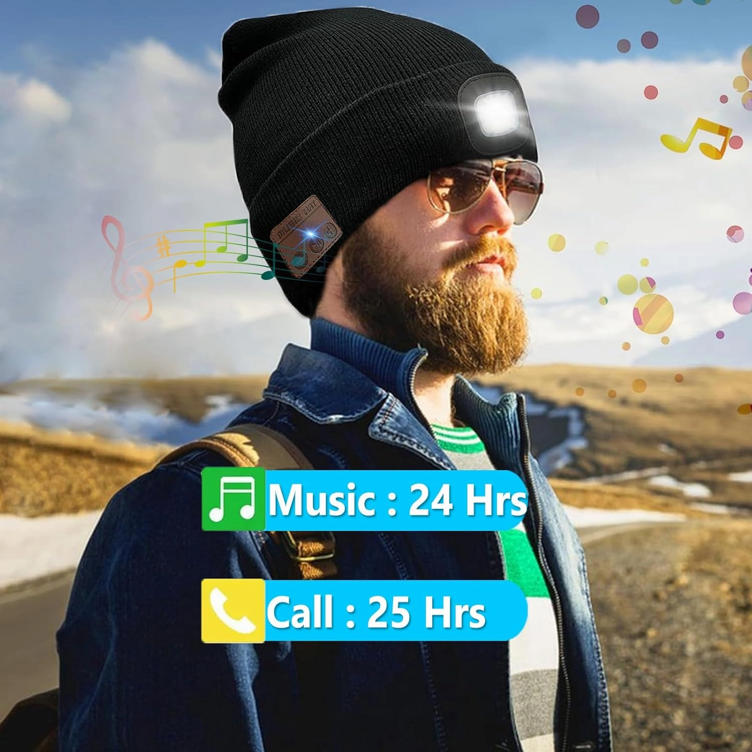 Wireless Music Beanie Hat with Light Unisex Musical Knitted Cap Beanie with Light Built-in Speakers Mic Headphone Beanie Hat Gifts for Men Women Running Camping Fishing