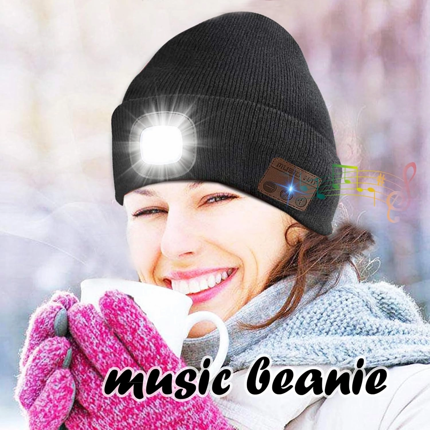 Wireless Music Beanie Hat with Light Unisex Musical Knitted Cap Beanie with Light Built-in Speakers Mic Headphone Beanie Hat Gifts for Men Women Running Camping Fishing