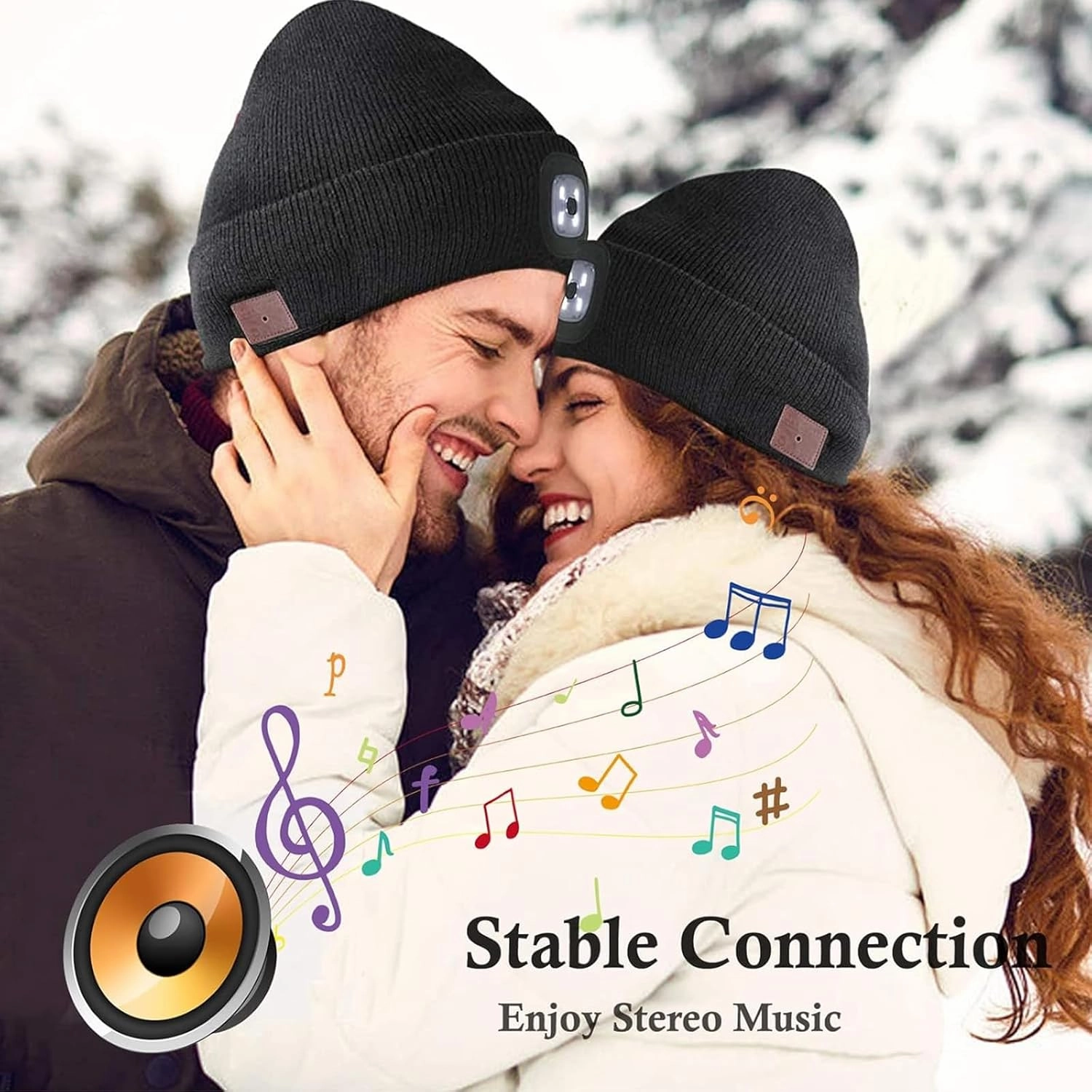 Wireless Music Beanie Hat with Light Unisex Musical Knitted Cap Beanie with Light Built-in Speakers Mic Headphone Beanie Hat Gifts for Men Women Running Camping Fishing