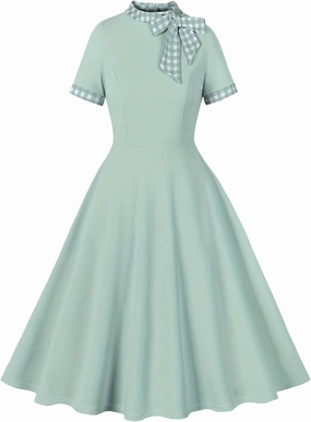 Women's 1950s Retro Dress Short Sleeve Swing Midi Dress Cocktail Dress 50s Style Dresses for Women Vintage