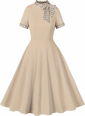 Women's 1950s Retro Dress Short Sleeve Swing Midi Dress Cocktail Dress 50s Style Dresses for Women Vintage