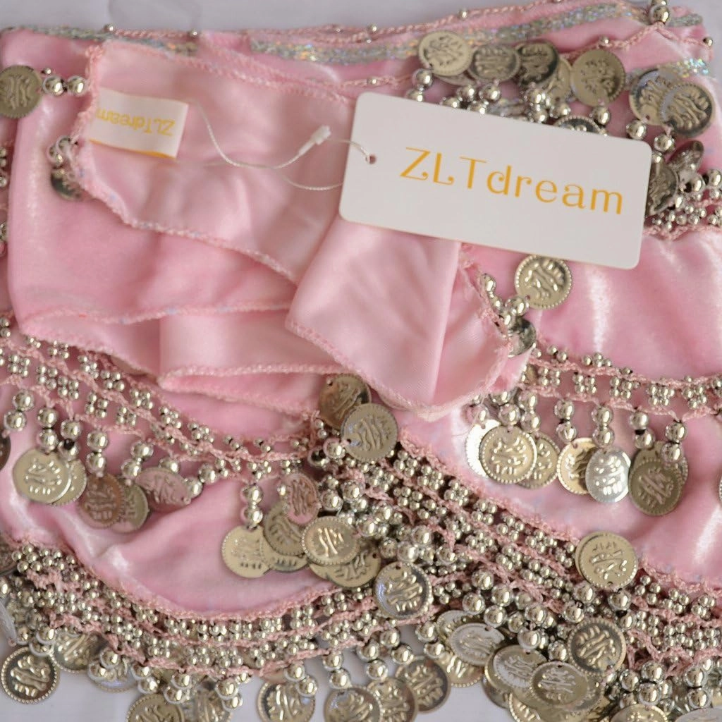 Women's Belly Dance Wave Shape Hip Scarf With Silver Coins