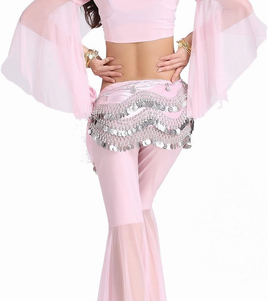 Women's Belly Dance Wave Shape Hip Scarf With Silver Coins