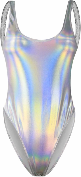 Women's Retro 80s/90s Metallic Shiny Gymnastics Backless High Leg Cut Dance Wear Bodysuit One Piece Swimwear Bathing Suits
