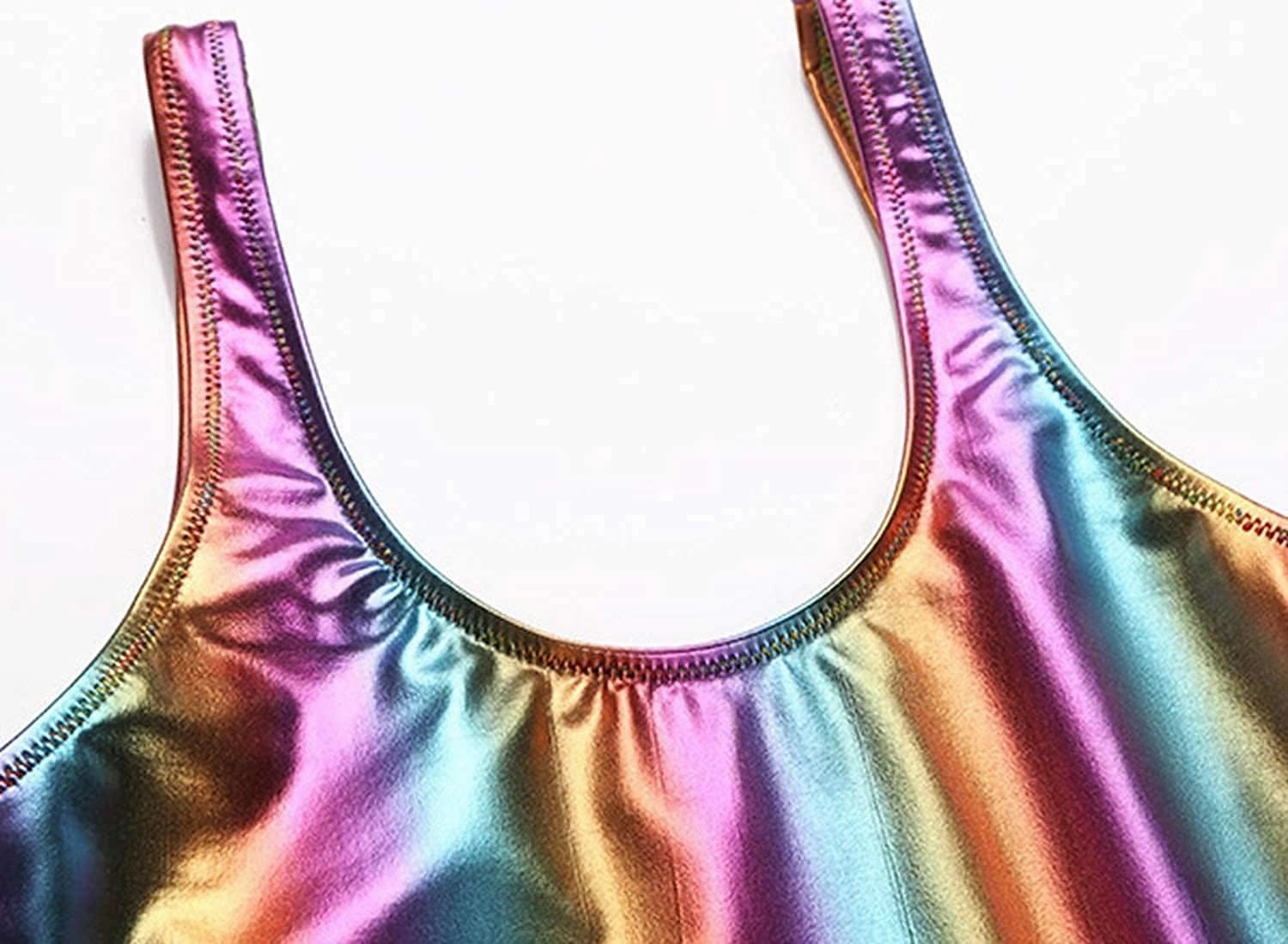 Women's Retro 80s/90s Metallic Shiny Gymnastics Backless High Leg Cut Dance Wear Bodysuit One Piece Swimwear Bathing Suits