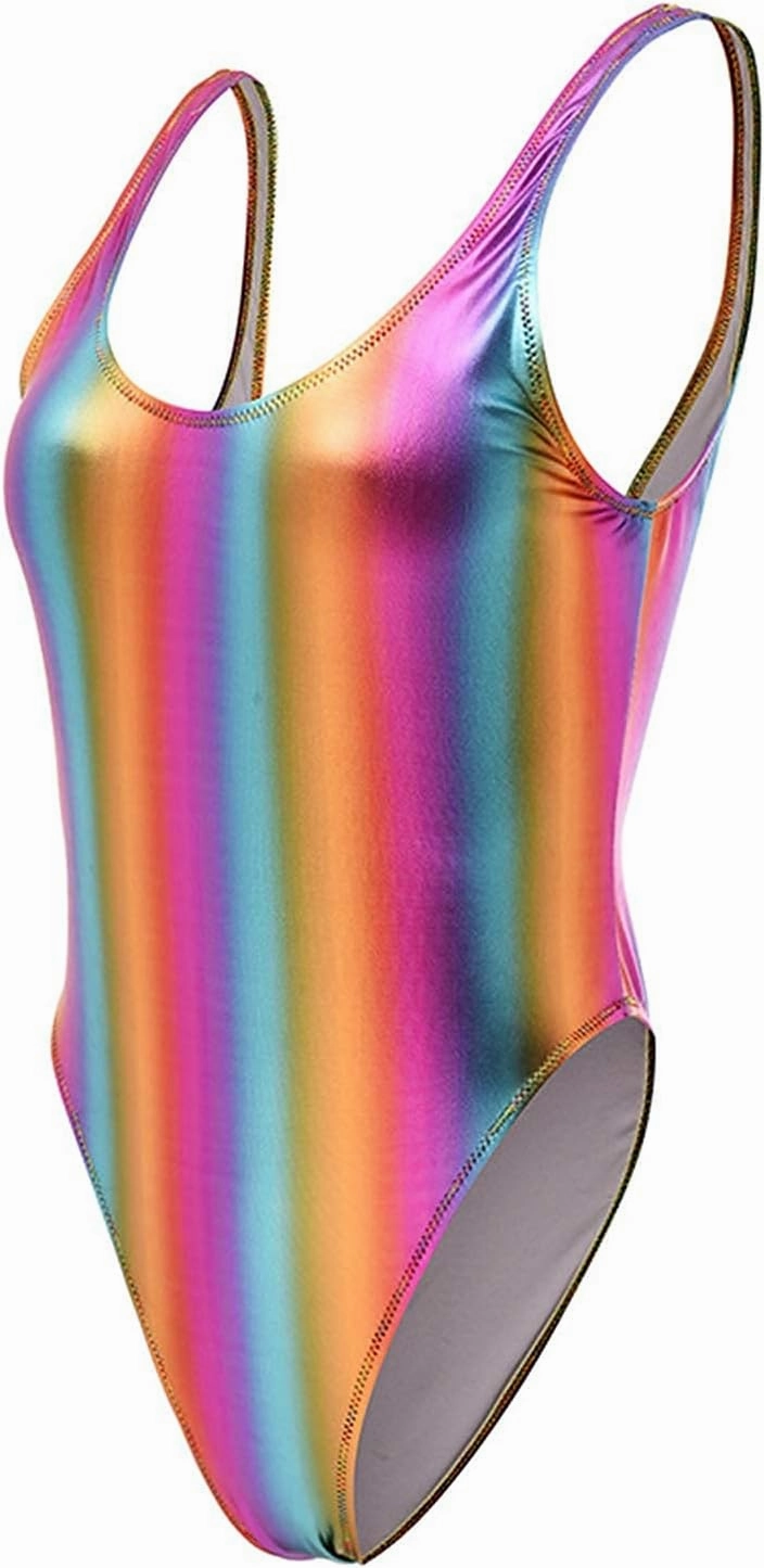 Women's Retro 80s/90s Metallic Shiny Gymnastics Backless High Leg Cut Dance Wear Bodysuit One Piece Swimwear Bathing Suits