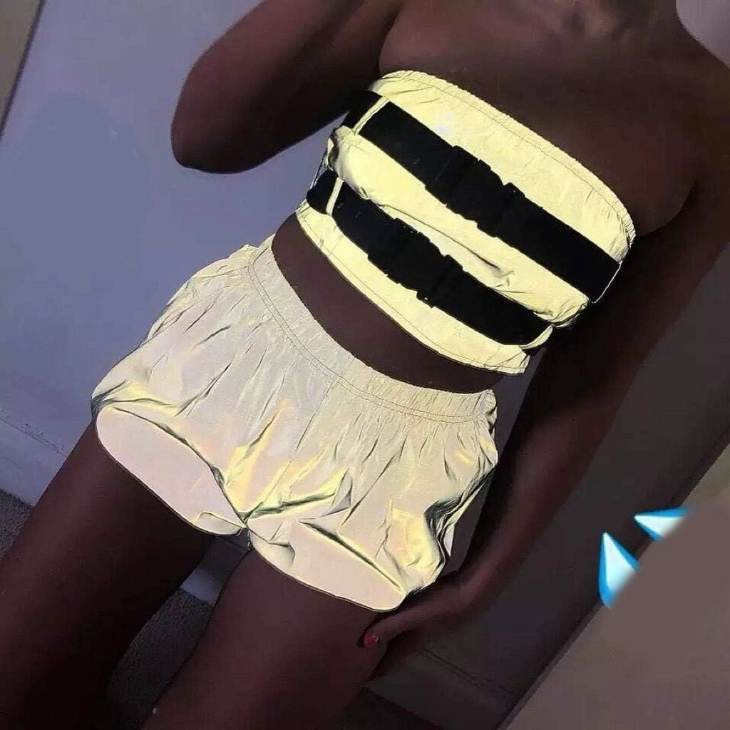 Women's Sexy Reflective Shorts Pants Shiny Sport Bottoms Night Club Party Festival Rave Outfit