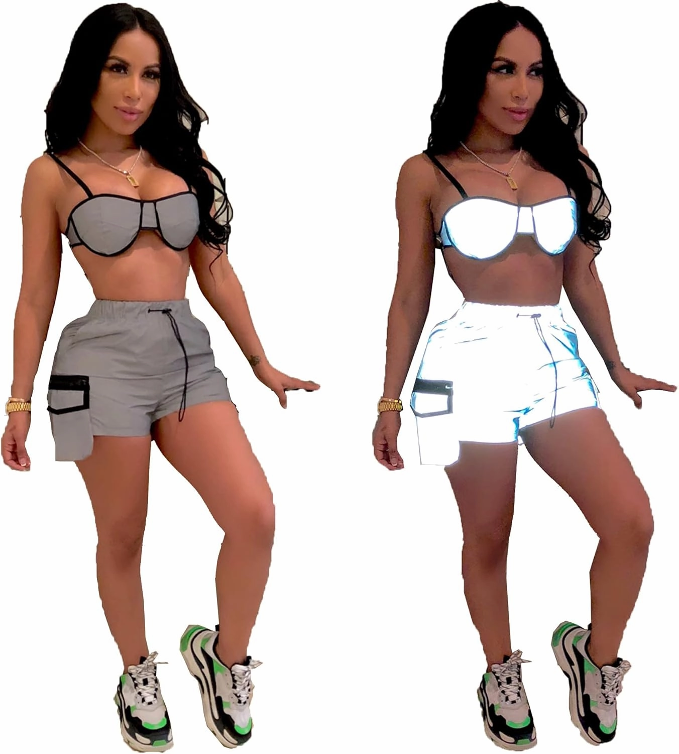 Women's Sexy Reflective Shorts Pants Shiny Sport Bottoms Night Club Party Festival Rave Outfit