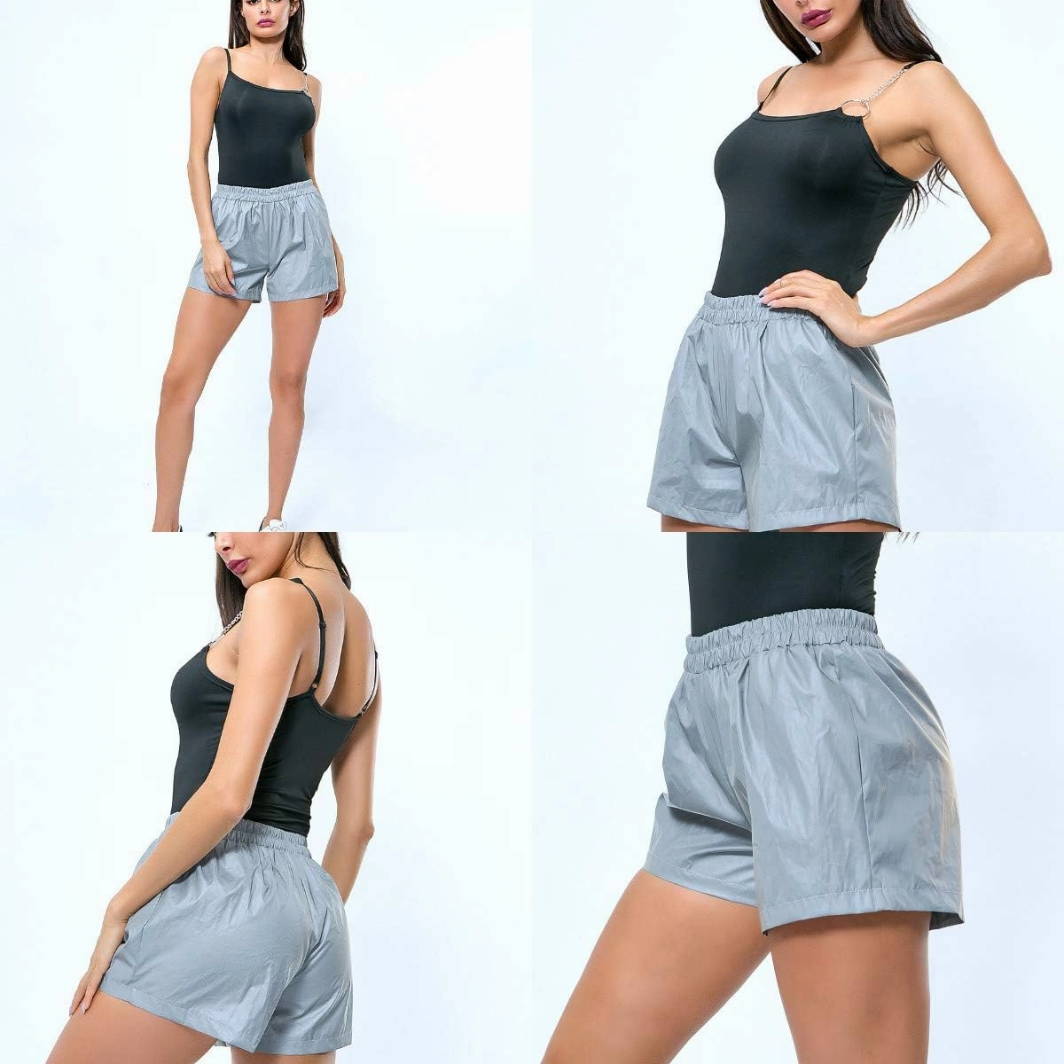 Women's Sexy Reflective Shorts Pants Shiny Sport Bottoms Night Club Party Festival Rave Outfit
