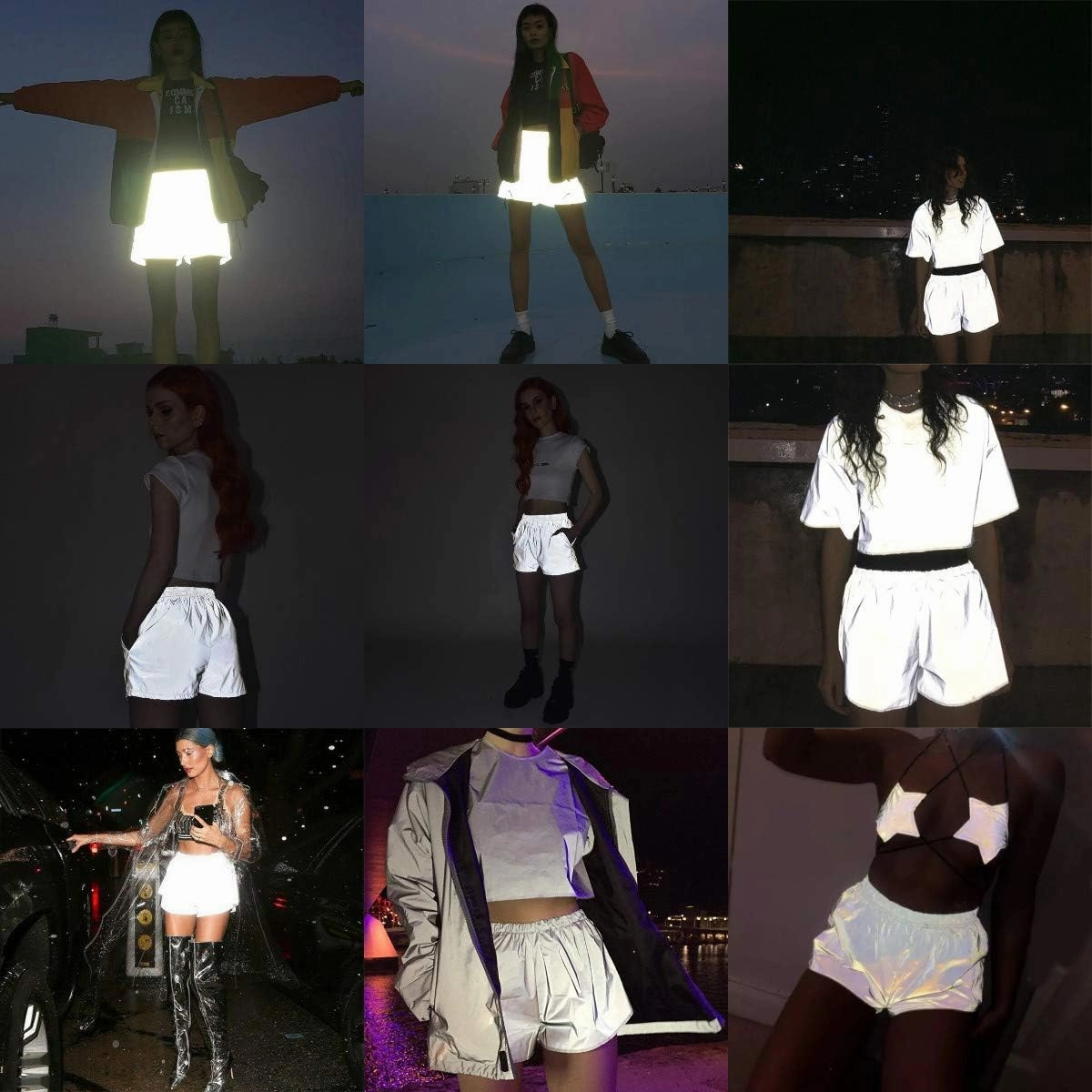Women's Sexy Reflective Shorts Pants Shiny Sport Bottoms Night Club Party Festival Rave Outfit