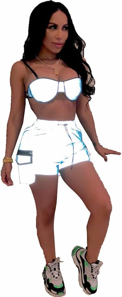 Women's Sexy Reflective Shorts Pants Shiny Sport Bottoms Night Club Party Festival Rave Outfit