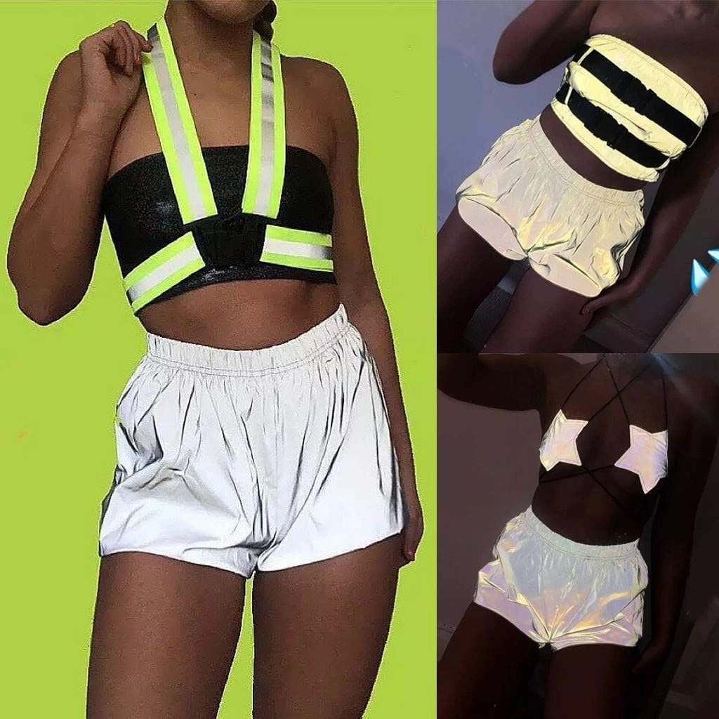 Women's Sexy Reflective Shorts Pants Shiny Sport Bottoms Night Club Party Festival Rave Outfit
